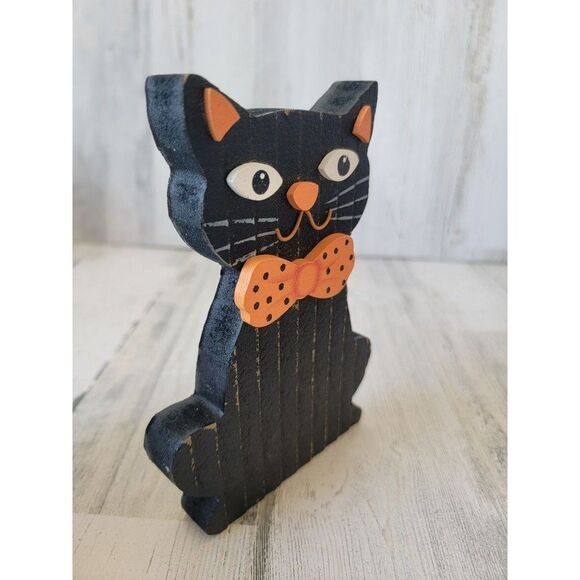 Wooden black cat Orange Bowl Halloween home decor - Picture 2 of 5
